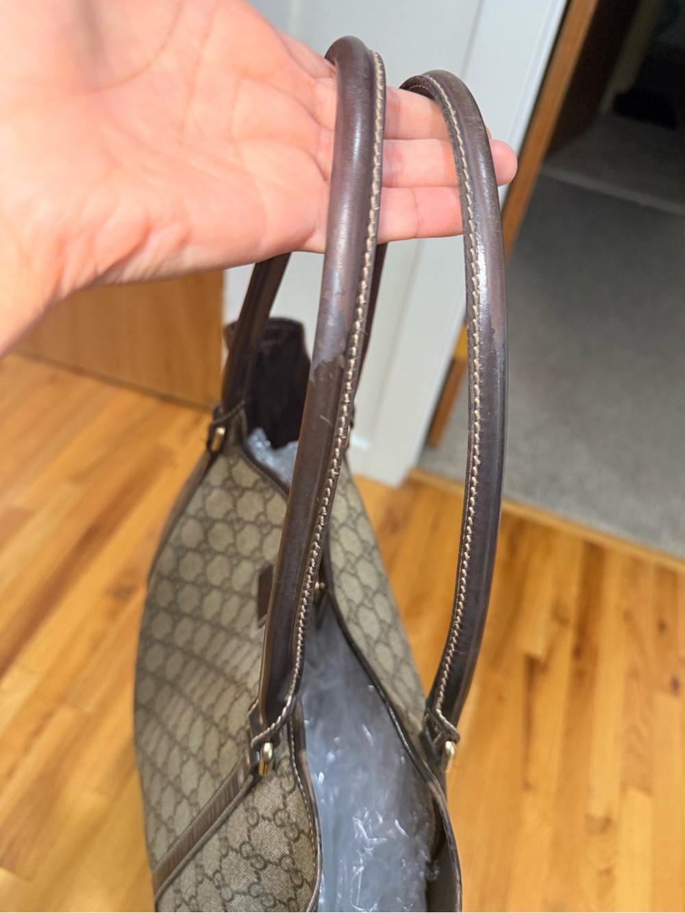 Gucci Beige GG Canvas Tote with Dark Brown Trim - Picture 4 of 16